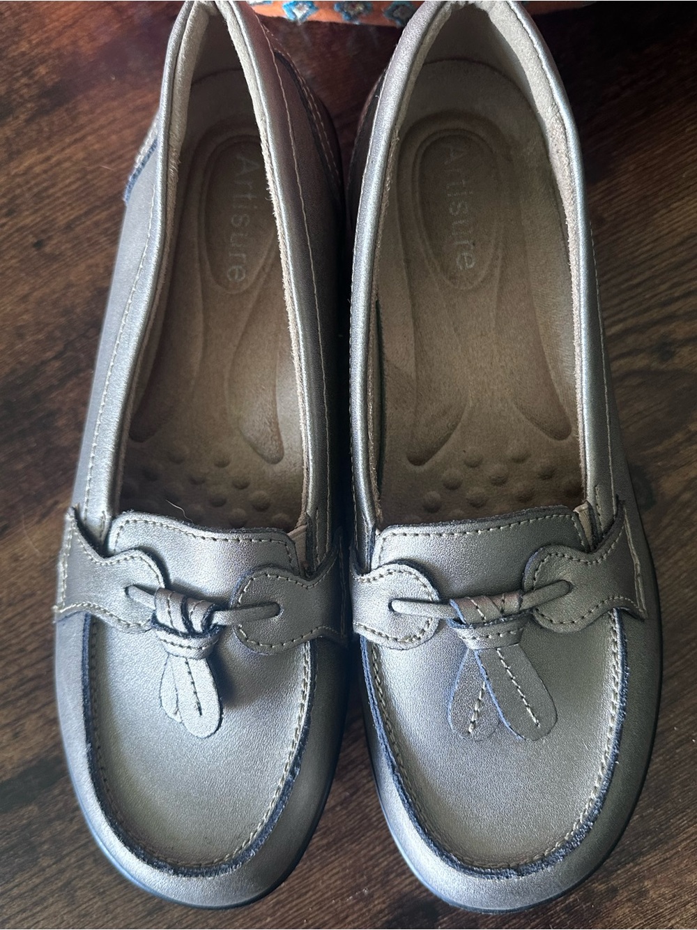 Metallic Silver Women's Slip-On Loafers with Knot Detail